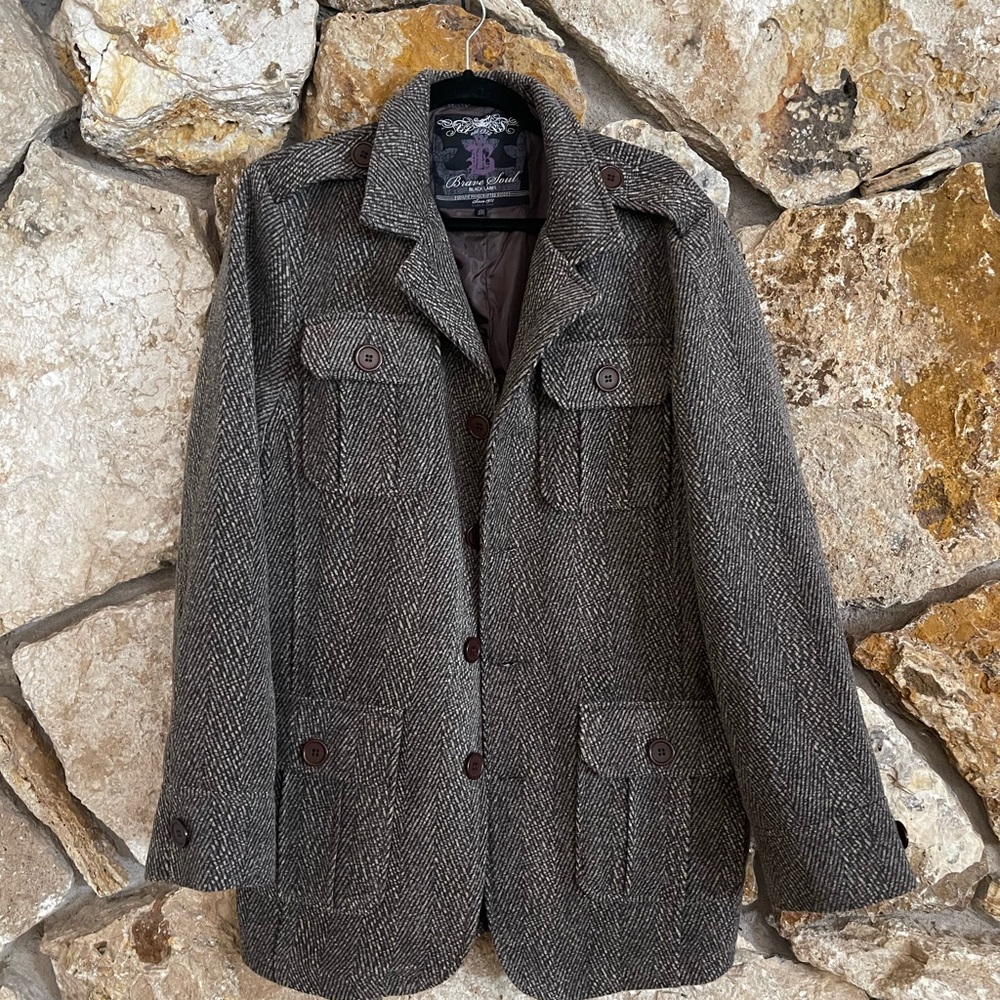 Gray Tweed Button-Up Jacket
